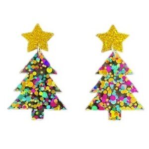 New Christmas Tree Acrylic Earrings Green Dots
